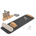Essential Yoga Sports Equipment On Mat With Blocks Straps Bolster Towel And Water Bottle