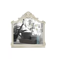 Decorative Mirror with Ornate Carved Frame and Top Design Reflecting Indoor Plants and Flower Pots