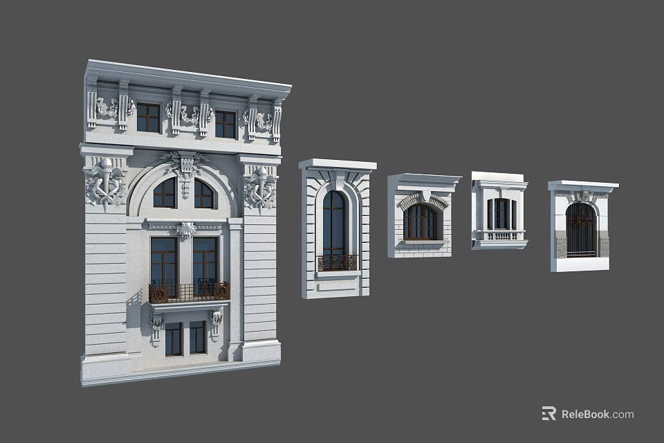 Classical Building Casement Windows with Ornate Details and Various Styles 3d model