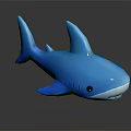 Blue Shark Toy Figure With Fin Tail and Black Eyes on Reflective Black Surface