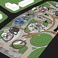 Outdoor Children's Playground With Circular Play Features Colorful Design And Green Areas