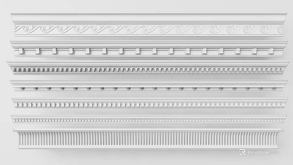 Ornate Gypsum Cornice Decorative Designs For Interior Spaces With Intricate Patterns 3d model 