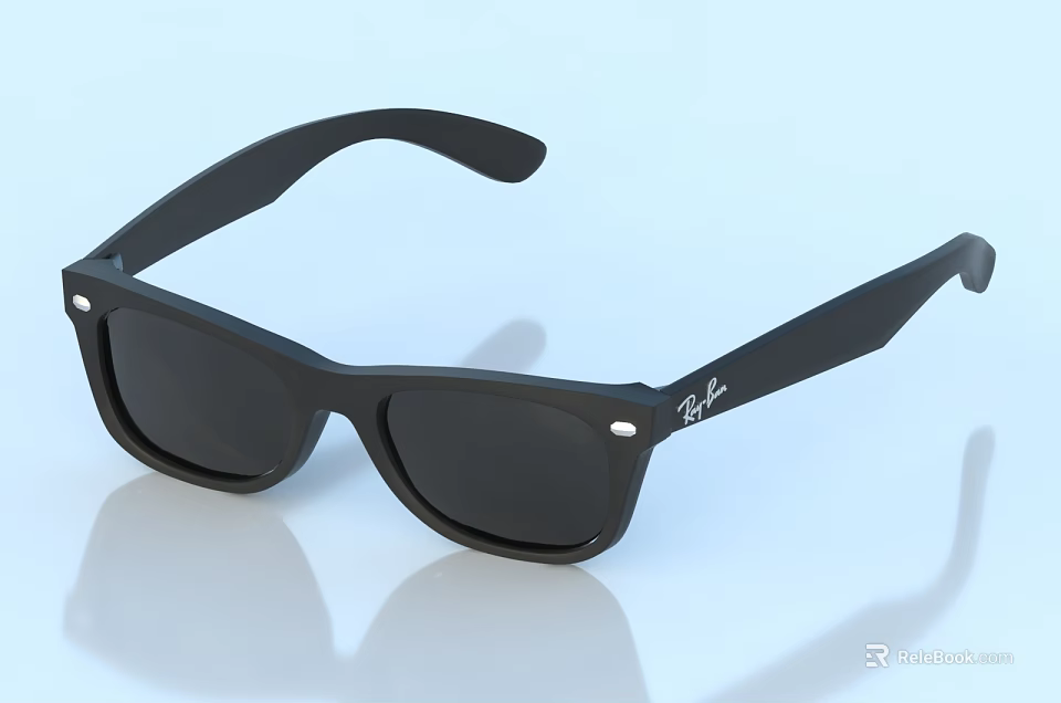 Ray Ban Classic Black Frame Sunglasses With Dark Lenses And Logo Design 3d model 