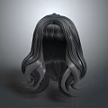 Gray Long Wavy Hair Overall Look With Gradient Gray Background 3d model