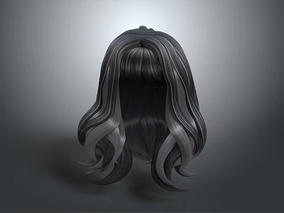 Gray Long Wavy Hair Overall Look With Gradient Gray Background 3d model