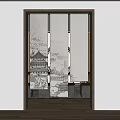 Traditional Japanese Ink Painting Curtain With Wooden Frame For Interior Decoration