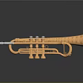 Golden Decorative Trumpet With Ornate Patterns On Reflective Black Surface