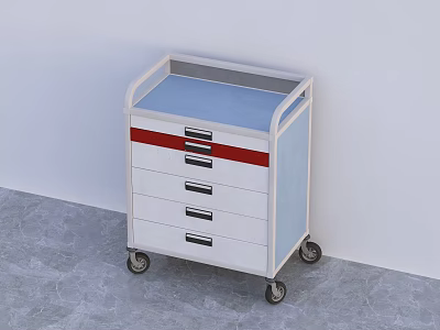 White Sideboard Cabinet With Blue Top Red Stripe Drawers And Wheels 3d model