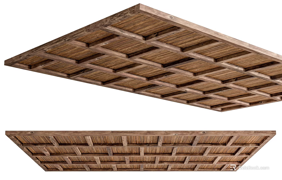 Wooden Ceiling Grid Pattern With Layered Texture And Decorative Design 3d model 