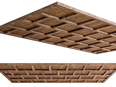 Wooden Ceiling Grid Pattern With Layered Texture And Decorative Design 3d model
