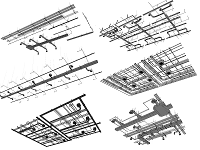 Various Ceiling Structural Design Types Featuring Framework And Line Patterns 3d model