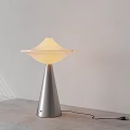 Modern Table Lamp With Silver Conical Base And Yellow Lampshade On Gray Table 3d model