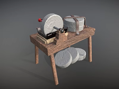 Garden Decorative Ornaments With Wooden Table Stone Mill Bound Stones And Round Slabs 3d model