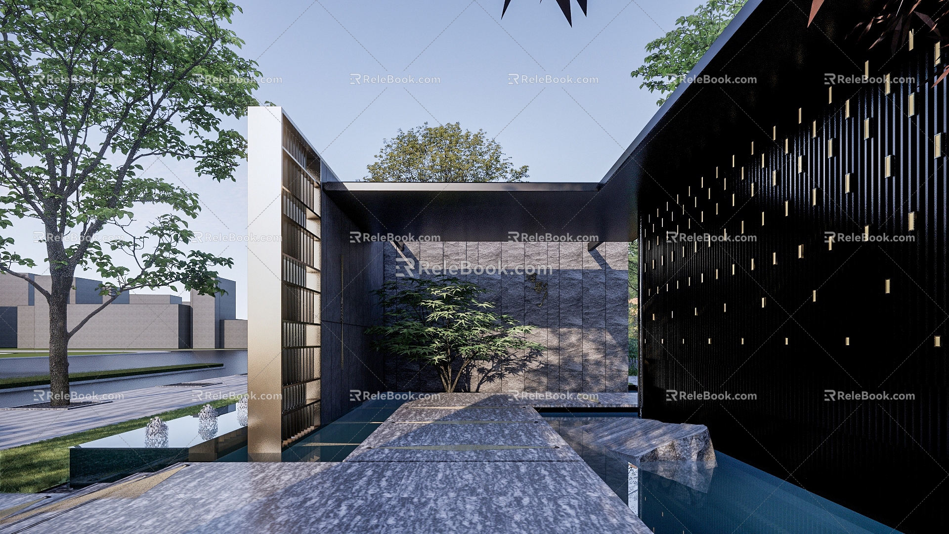 Modern garden landscape floating shadow luxury demonstration area landscape 3d model