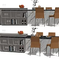Modern Dining Table Set With Chairs Marble Top Cabinet And Fruit Decorations 3d model