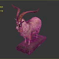 Goat Sculpture Carving With Long Curved Horns And Textured Fur On Stone Base