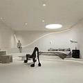 Modern Hotel Room Interior With Fireplace Black Chair Sofa And Bathtub