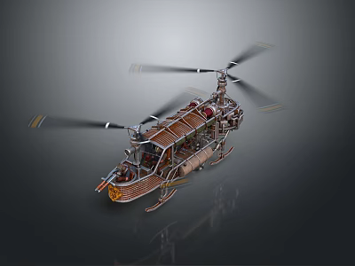 Vintage Helicopter Exterior With Wooden Body Rotating Blades And Classic Design 3d model
