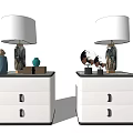 Modern White Bedside Tables With Drawers Lamps And Decorative Items 3d model