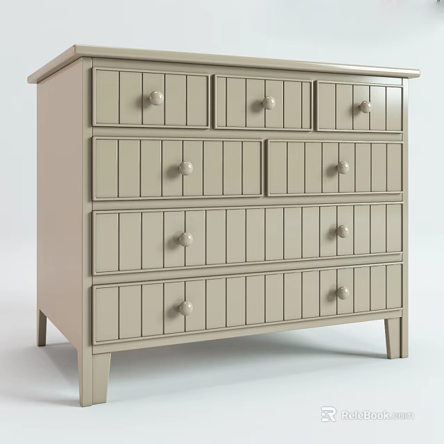 Light Colored Wooden Chest of Drawers with Multiple Drawers and Round Knobs 3d model