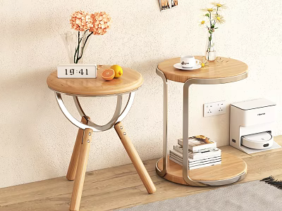 Modern Round Side Tables In Living Room With Decorations 3d model