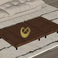 Modern Wooden Coffee Table With Gold Decor On Striped Rug In Living Room