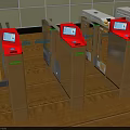 Public Facility Red Turnstiles With Metal Structure And Digital Display Screens