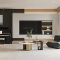 Modern Living Room With Piano TV Wall And Round Sofa