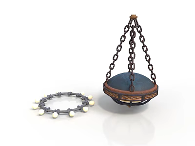 Hanging Pendant Light With Chain And Circular Decor With White Beads 3d model