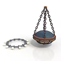 Hanging Pendant Light With Chain And Circular Decor With White Beads