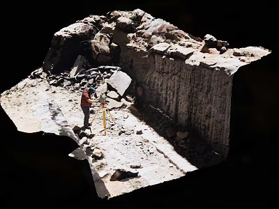 Industrial Equipment For Rock Mining At Quarry Worksite With Large Rocks And Operator 3d model
