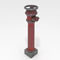 Fire Equipment Red Column Shaped Fire Hydrant With Top Wheel And Base 3d model