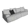 Light Gray Fabric Two Seater Sofa with Soft Cushions and Black Accent Pillow Modern Design