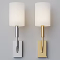 Modern Silver and Gold Wall Lamps with White Shades Mounted on Gray Wall