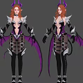 Game Movie Character Red Haired With Purple Horns Wings Tail In Black Purple Outfit