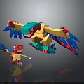 Colorful Building Block Constructed Large And Small Bird Figures With Vibrant Feathers