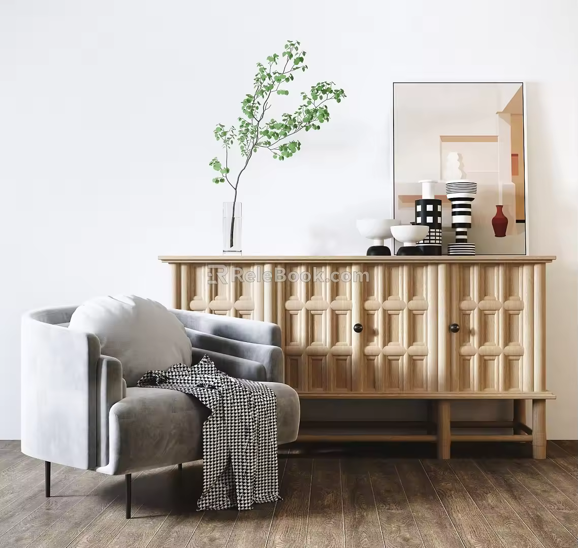 Modern Single Sofa Casual Single Chair Side Cabinet Combination 3d model