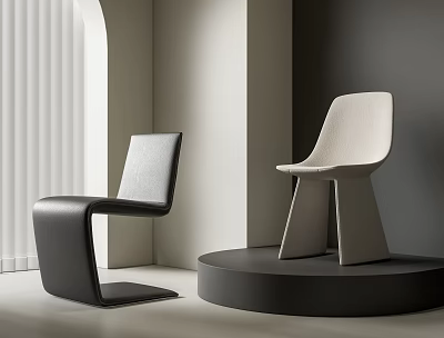 Modern Dining Chairs With Sleek Design And Geometric Base In Minimalist Interior Space 3d model
