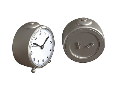 Silver Desktop Alarm Clock With Round Analog Dial And Back Knob Design 3d model