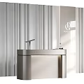 Modern Sleek Reception Desk With Gray Curtains And Property Hall Logo