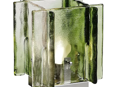 Green Textured Glass Table Lamp With Square Structure And Metal Base Design 3d model