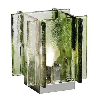Green Textured Glass Table Lamp With Square Structure And Metal Base Design 3d model