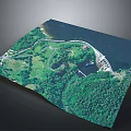 Aerial View Of Dam Structure Surrounded By Green Forest And Water Reservoir