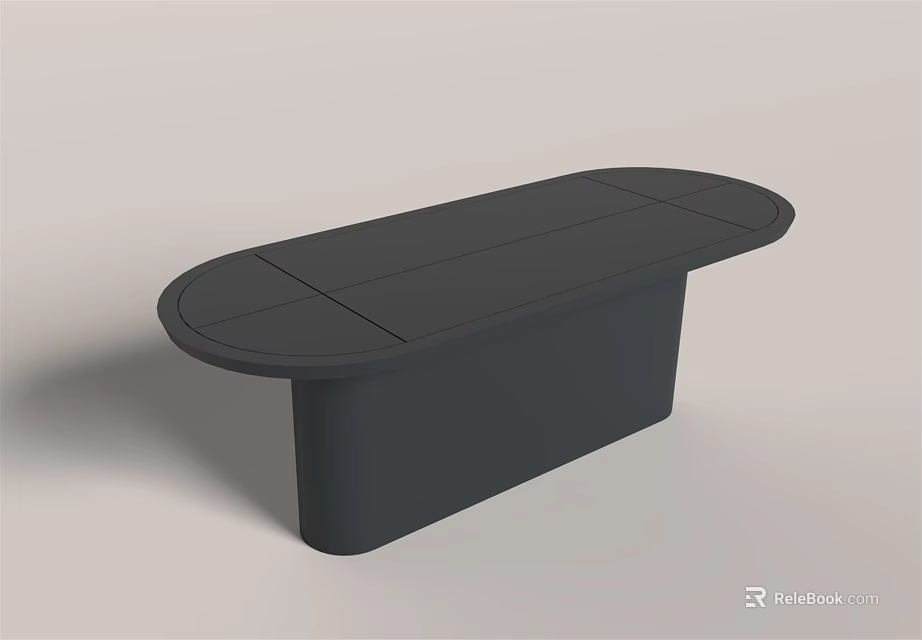 Modern Minimalist Dark Gray Dining Table With Sleek Oval Surface And Simple Solid Base 3d model