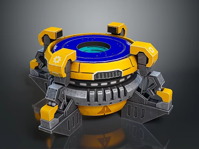 Futuristic Yellow And Blue Computer Component With Mechanical Structure And Circular Design 3d model