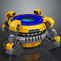 Futuristic Yellow And Blue Computer Component With Mechanical Structure And Circular Design 3d model
