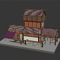 Cartoon Scene Of Traditional Chinese Architecture With Red Roofs Purple Tiles And Curved Eaves