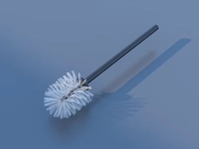 Practical Bathroom Toilet Brush With White Bristles And Black Handle Design 3d model