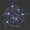 3D Rendered Organ and Hair Structure Featuring Branching Fibers Glowing Blue Nodes Purple Strands