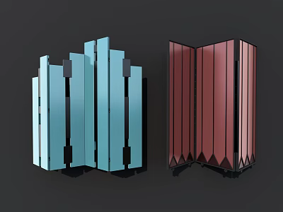 Modern Folding Screens With Turquoise Vertical Panels And Crimson Diamond Pattern Design 3d model